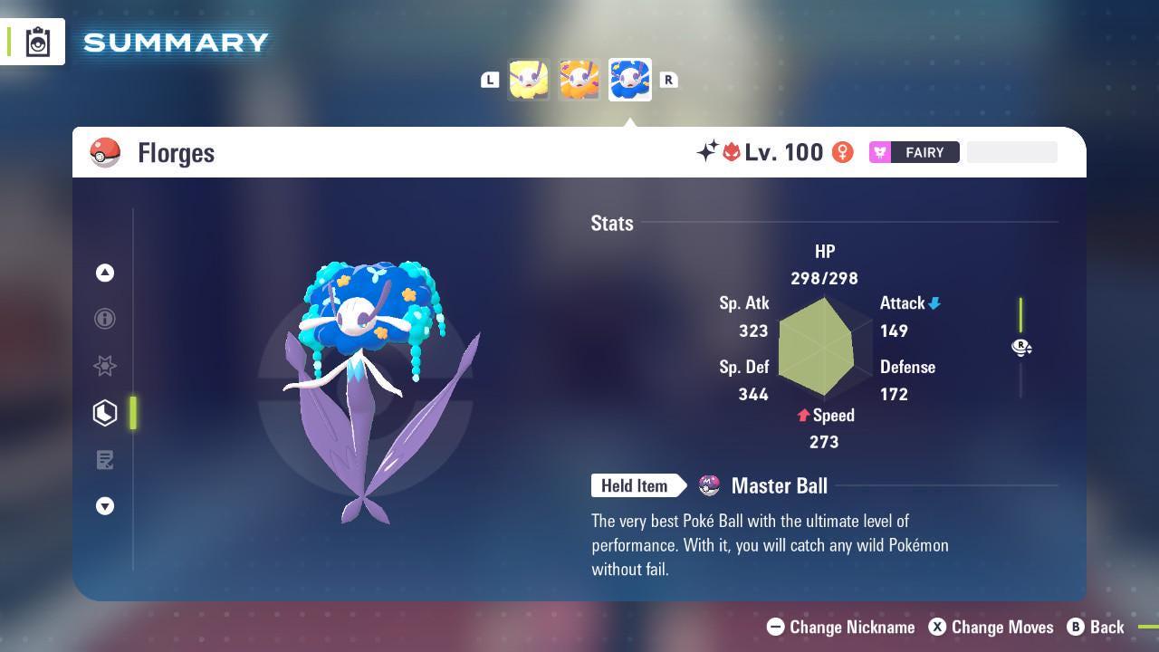 Foto de la carta Pokémon Florges Azul Alfa Variocolor Pokémon Legends ZA 6IV Listo para la Batalla Competitiva