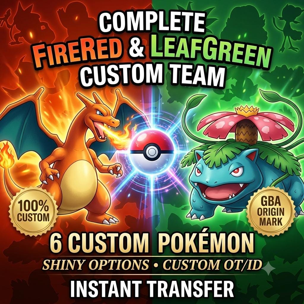 Foto de la carta Pokémon EQUIPO BRILLANTE PERSONALIZADO 6 Pokémon Rojo Fuego Verde Hoja Pokopia Listo Crea Tu Propio Paquete Especie Lista para la Batalla 6IV Ot Personalizado Transferencia a Home Switch 2