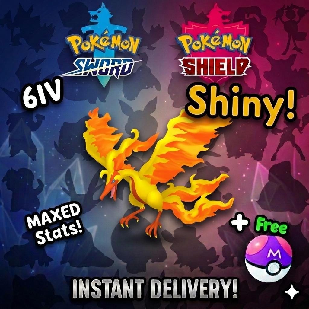 Shiny Galarian Moltres Pokemon Sword Shield 6IV Competitive Battle Ready Pokémon card photo