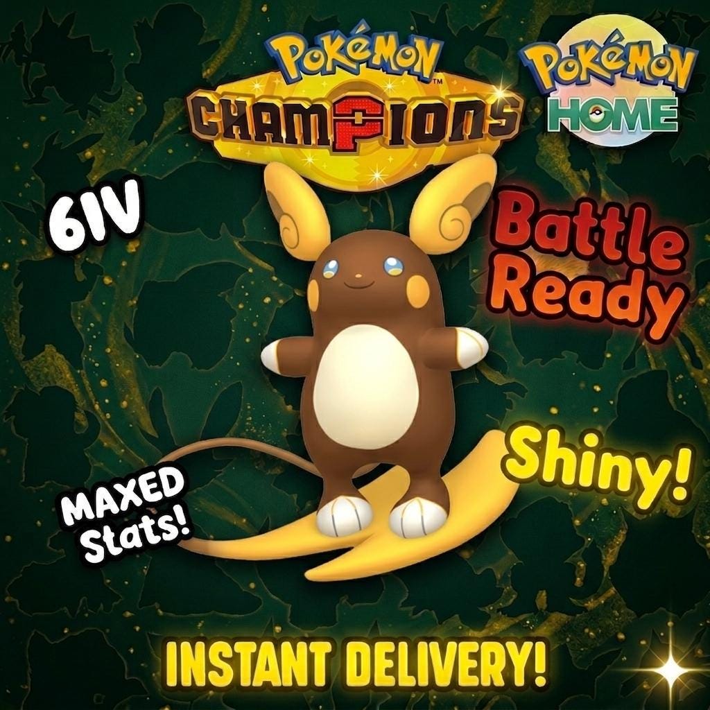Shiny Alolan Raichu Pokémon Champions 6IV Competitive Battle Ready Pokémon card photo