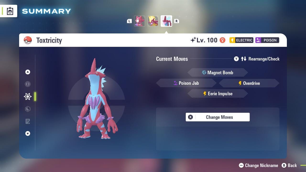 Foto de la carta Pokémon Shiny Toxtricity Forma Baja Pokémon Legends ZA 6IV Listo para el Combate Competitivo 4