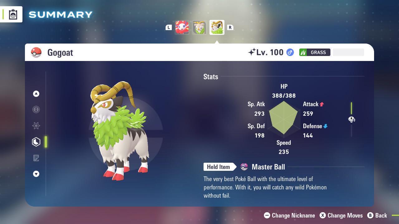 Foto de la carta Pokémon GOGOAT variocolor Pokémon Legends ZA 6IV listo para el combate competitivo