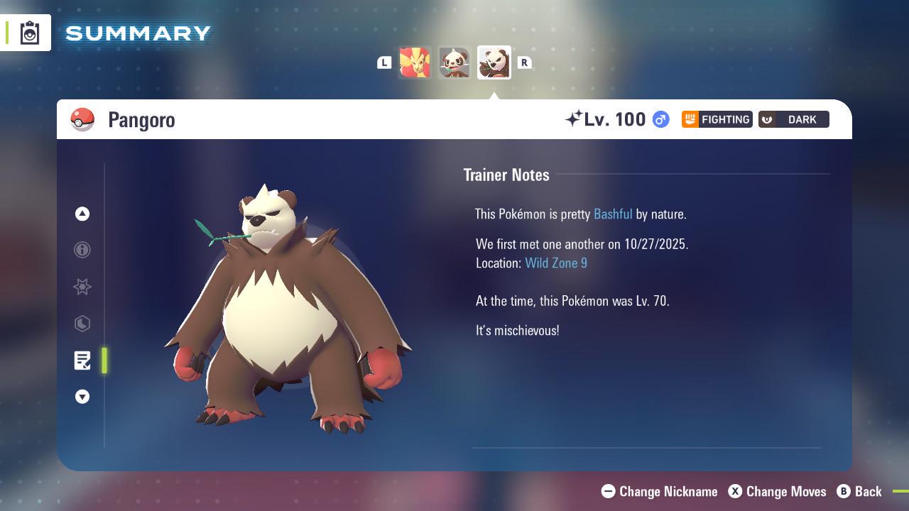 Foto de la carta Pokémon Shiny PANGORO Pokémon Legends ZA 6IV Listo para la Batalla Competitiva 4