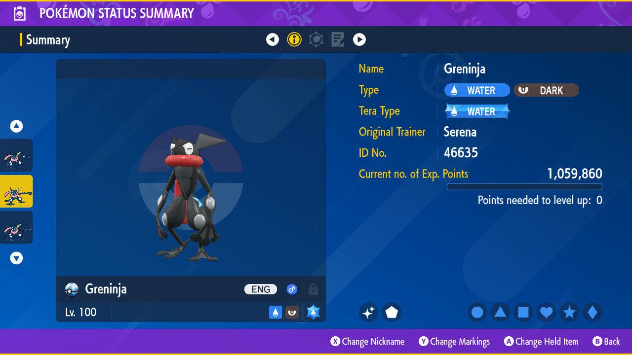 Shiny ASH GRENINJA Pokémon Scarlet and Violet 6IV Pokemon Competitive Battle Ready + EVs Free Shiny Free Shiny Pokémon card photo 2