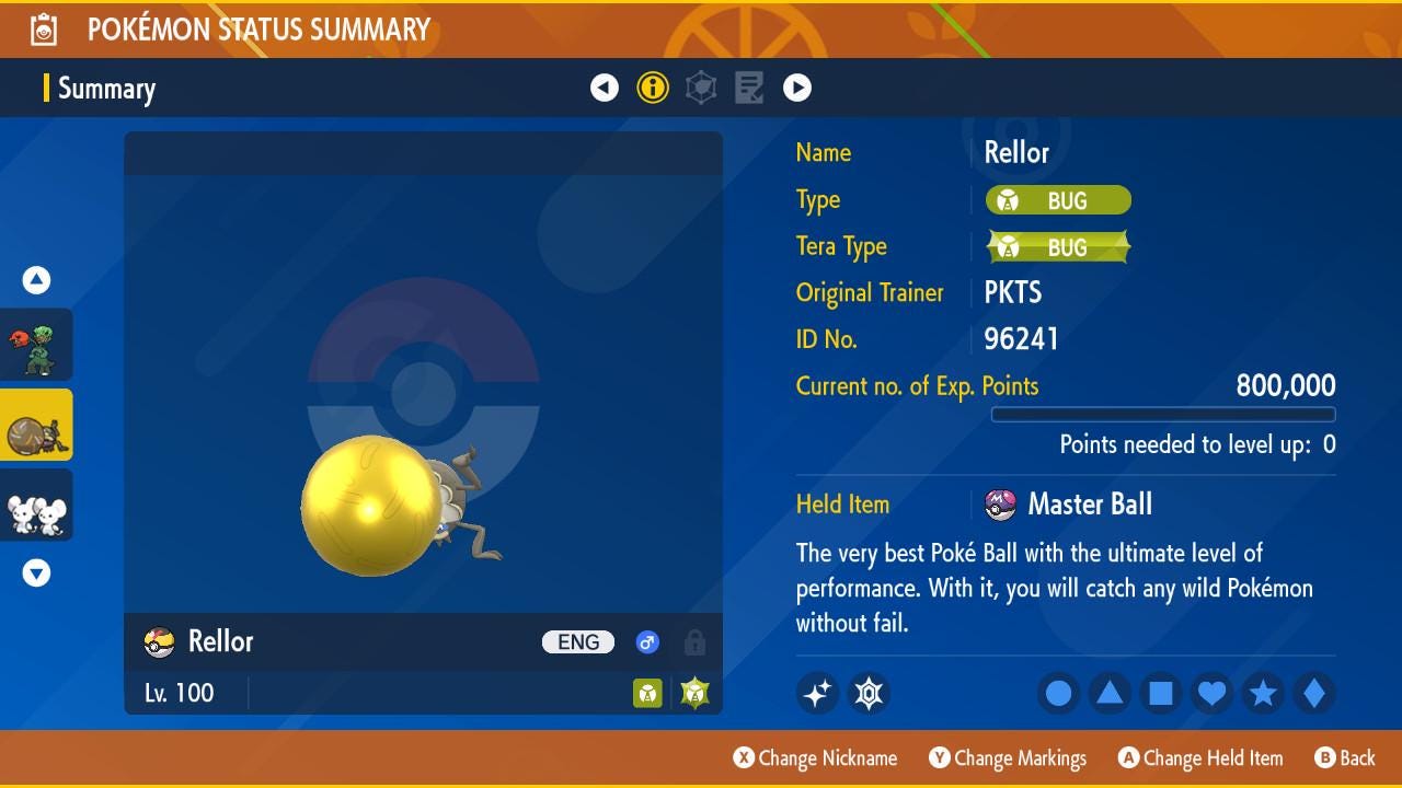 Foto de la carta Pokémon Shiny RELLOR Pokémon Escarlata Púrpura 6IV Competitivo Listo para la Batalla