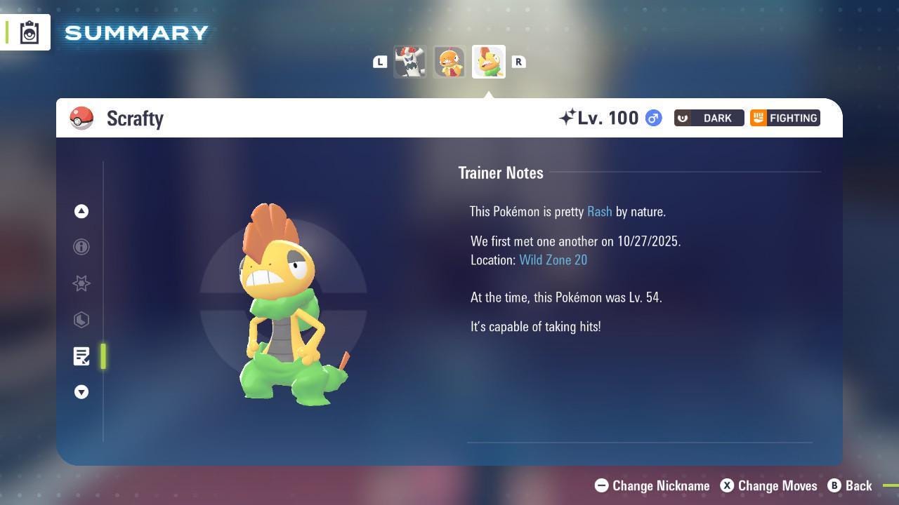 Foto de la carta Pokémon Shiny SCRAFTY Pokémon Legends ZA 6IV Listo para el Combate Competitivo 4