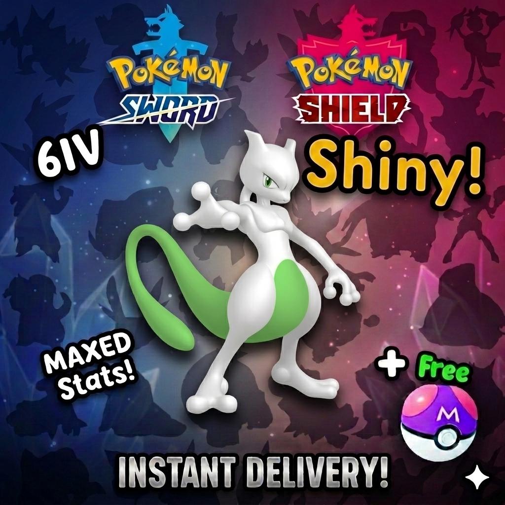 Shiny MEWTWO Pokemon Sword Shield 6IV Competitive Battle Ready – Sword & Shield Pokémon card photo