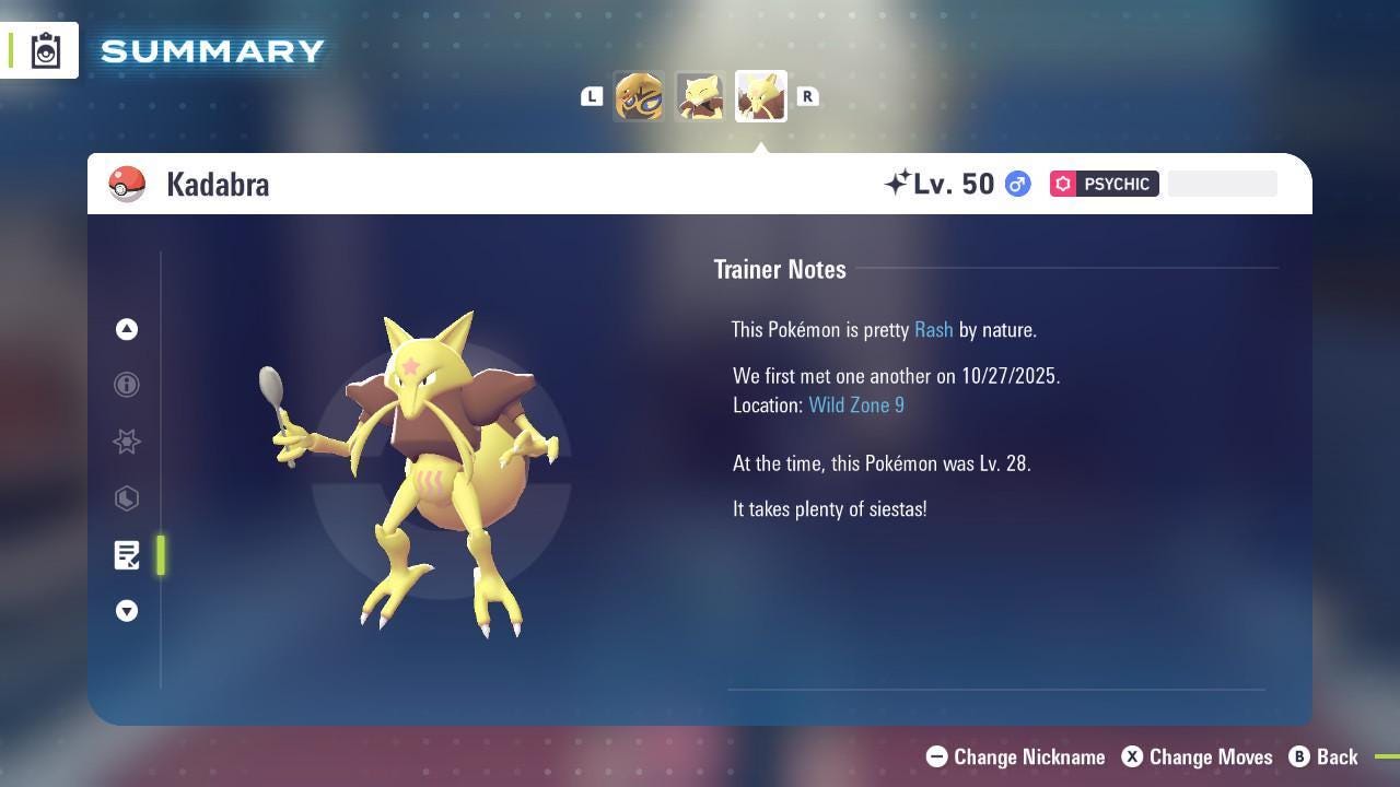 Foto de la carta Pokémon KADABRA variocolor Pokémon Legends ZA 6IV listo para la batalla competitiva 4