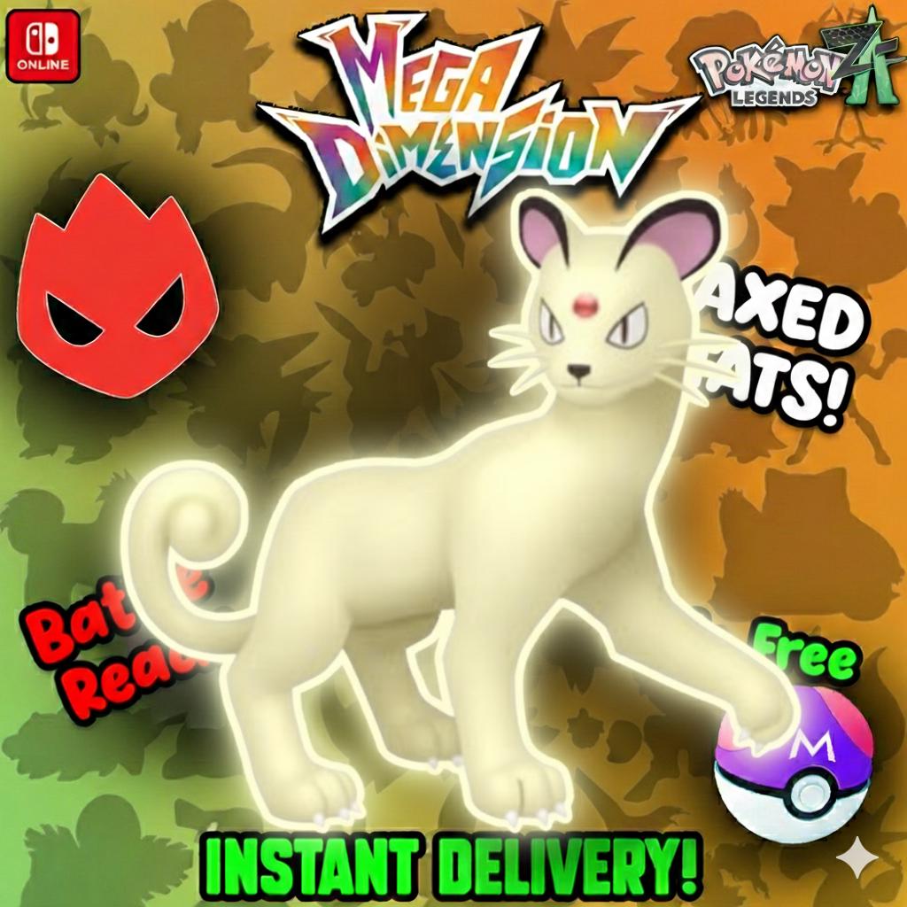 Foto de la carta Pokémon Shiny Alpha Persian Pokemon Legends Za Mega Dimensión DLC 6IV Competitivo Listo para la Batalla