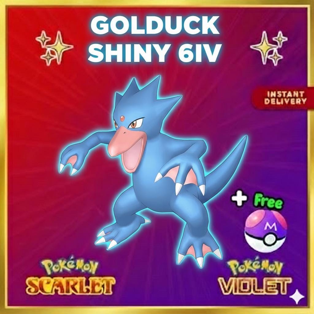 Pokemon Scarlet and Violet Shiny GOLDUCK 6IV Competitive Battle Ready Pokémon card photo