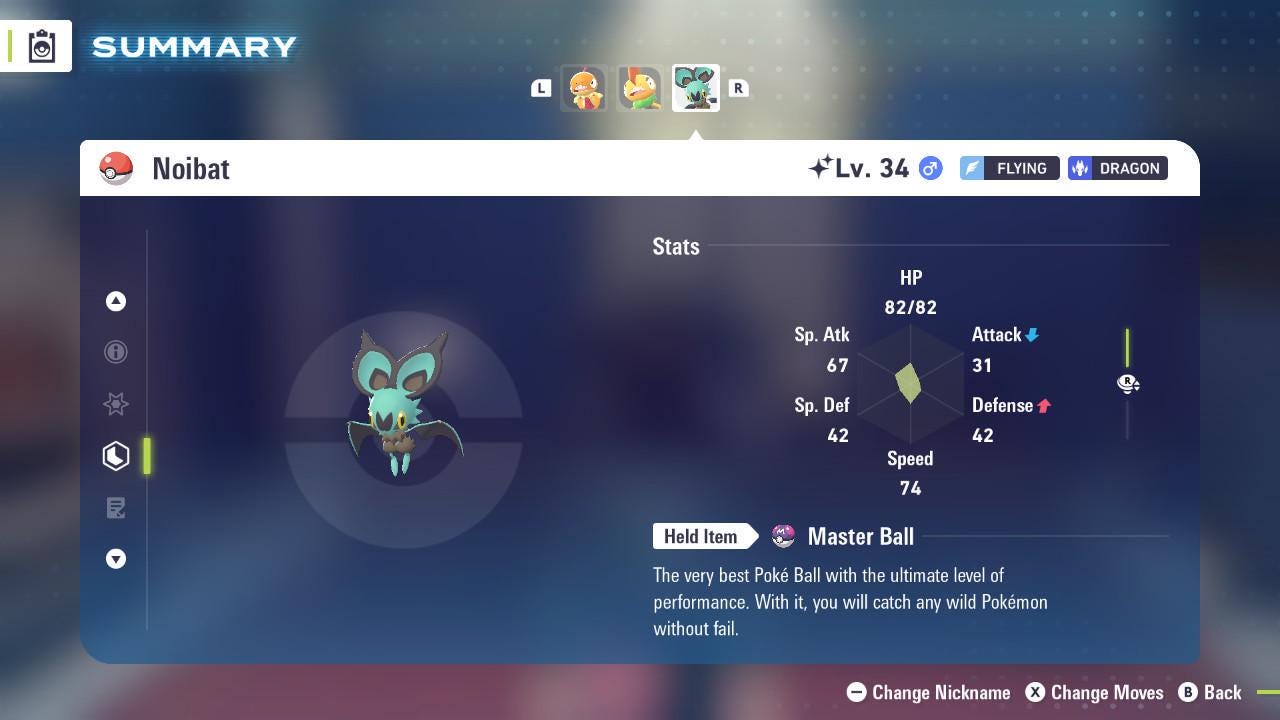 Foto de la carta Pokémon Shiny NOIBAT Pokémon Legends ZA 6IV Listo para el Combate Competitivo 2