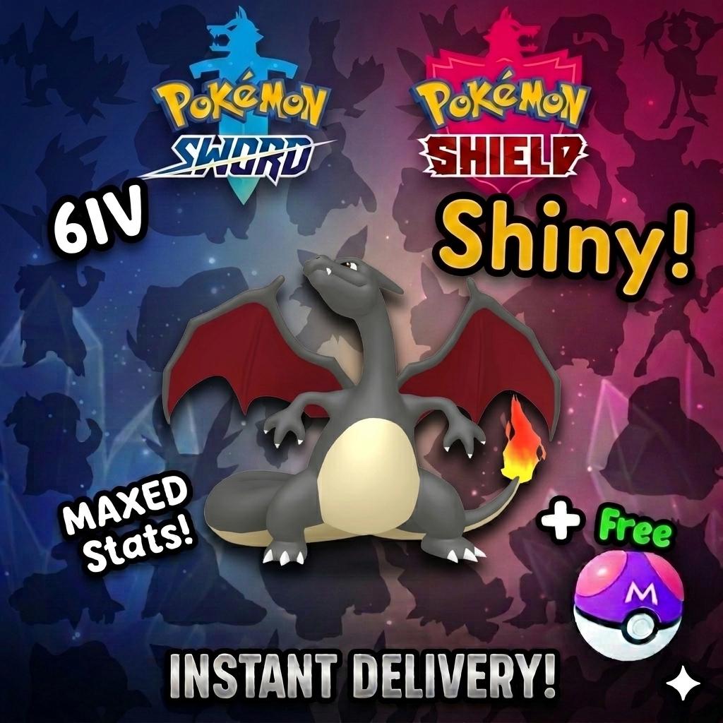 Shiny Charizard Pokemon Sword Shield 6IV Competitive Battle Ready – Sword & Shield Pokémon card photo