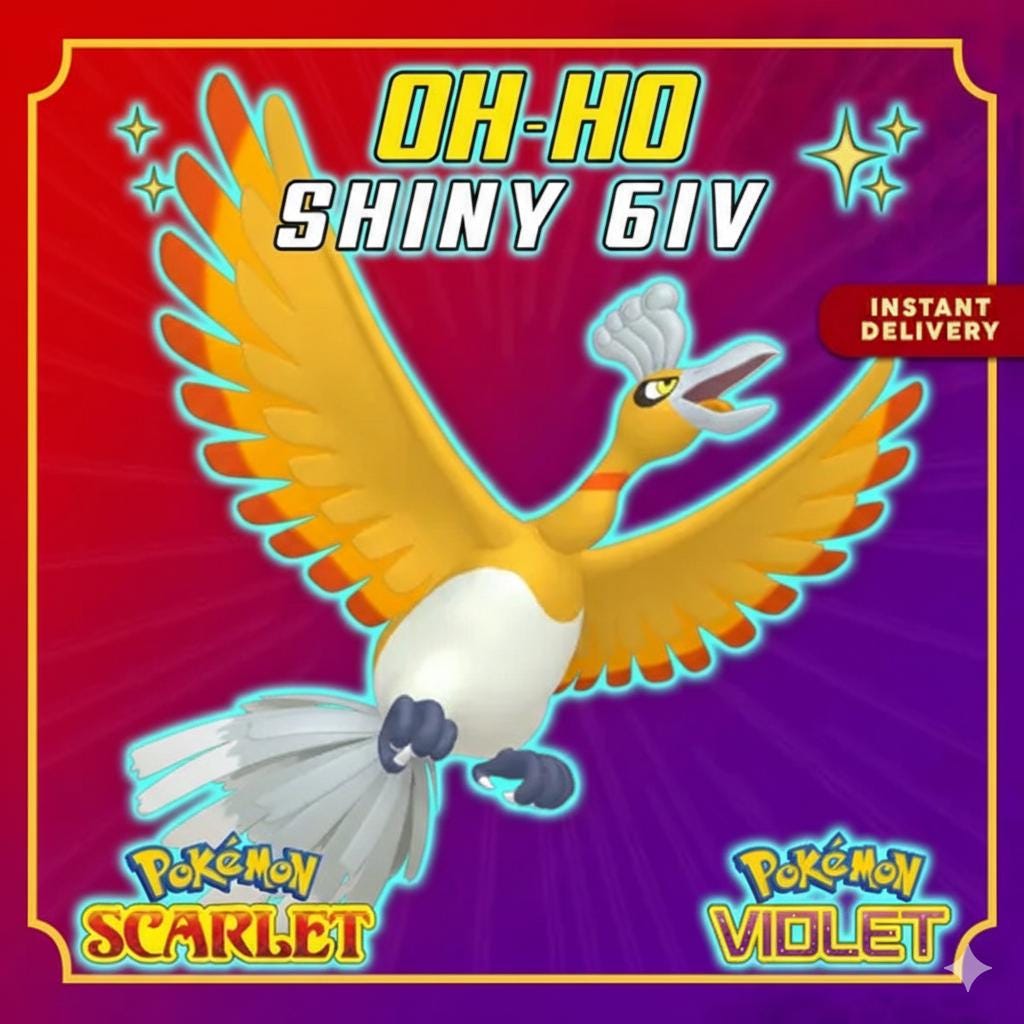Foto de la carta Pokémon Shiny HO OH Pokémon Escarlata y Púrpura 6IV Pokémon Competitivo Pokedex Libre Shiny Pokerus Pokémon Raro