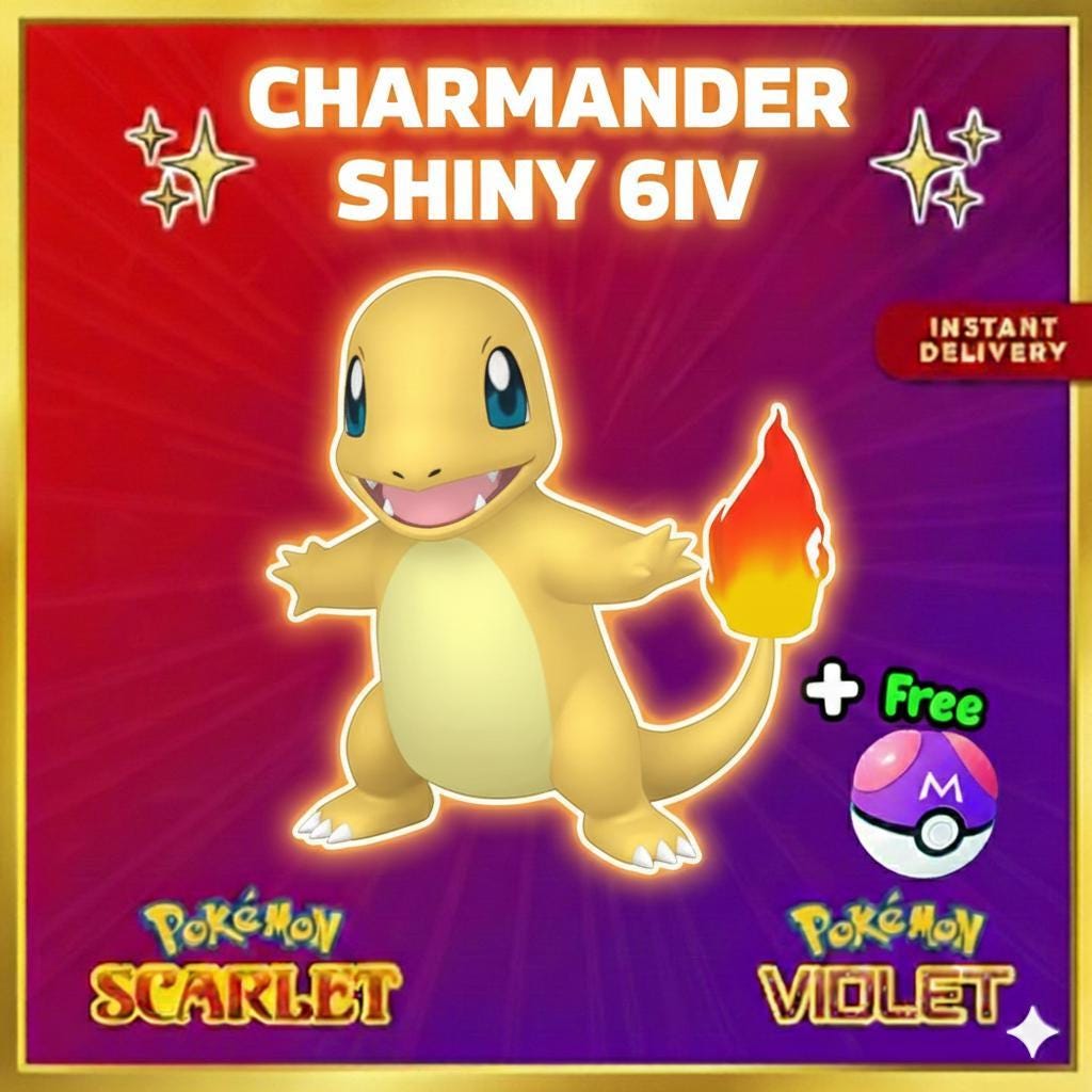 Foto de la carta Pokémon Shiny CHARMANDER Pokémon Escarlata Púrpura 6IV Competitivo Listo para la Batalla