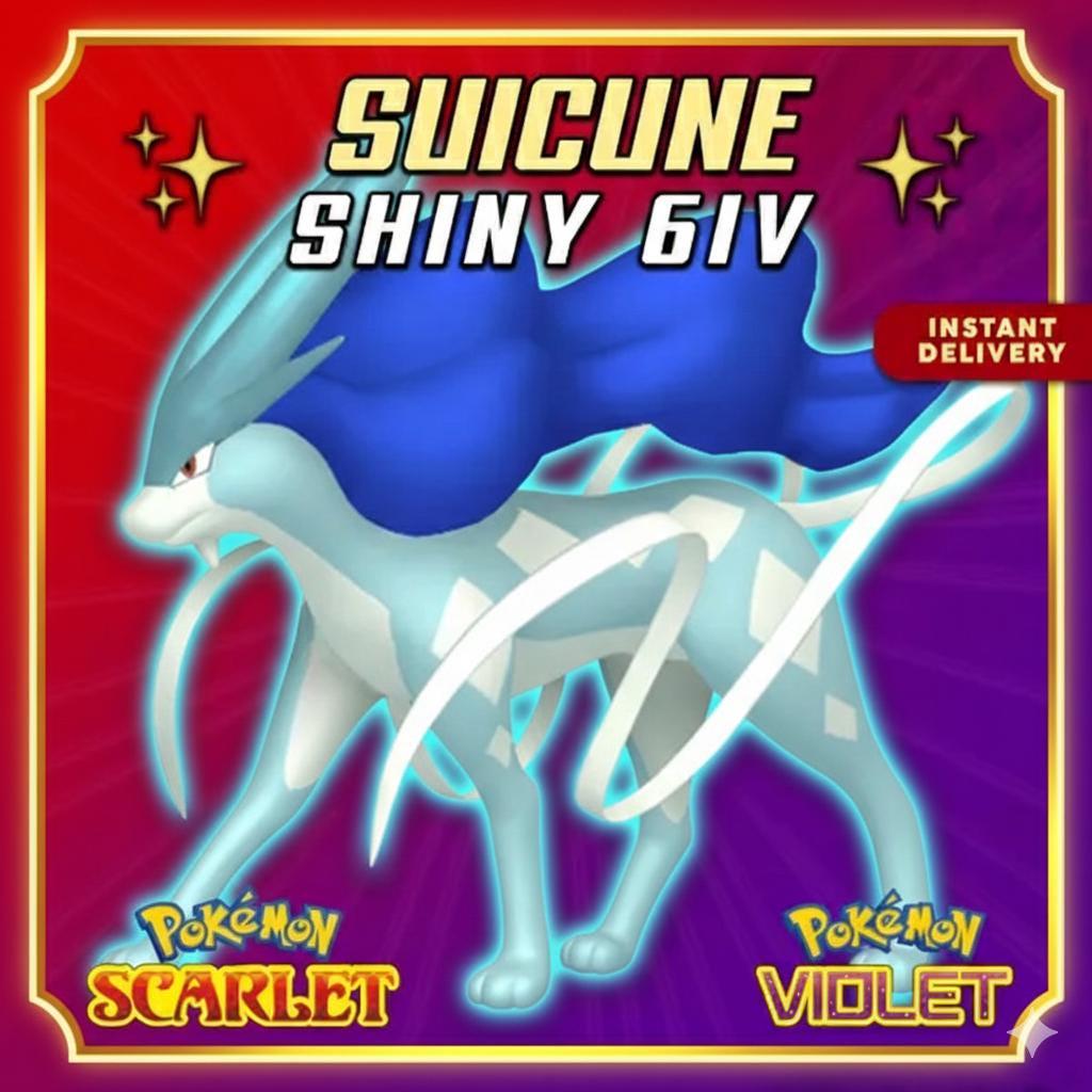 Shiny SUICUNE Pokémon Scarlet and Violet 6IV Competitive Battle Ready Pokémon card photo