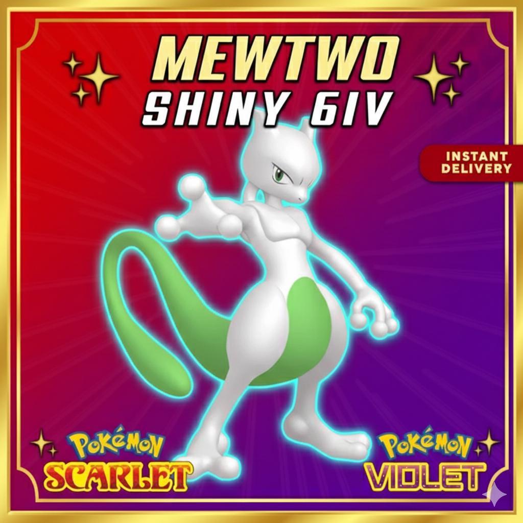 Shiny MEWTWO Pokémon Scarlet Violet 6IV Competitive Battle Ready Pokémon card photo