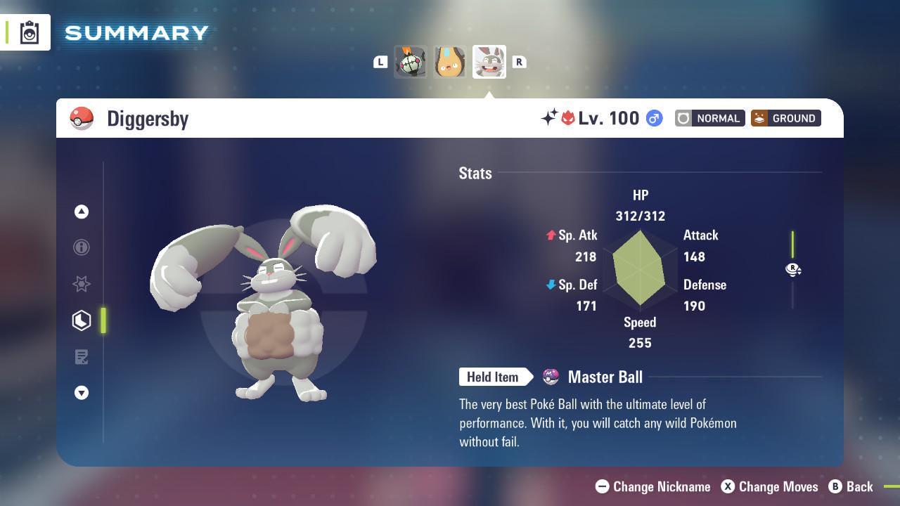 Foto de la carta Pokémon Shiny Alpha Diggersby Pokémon Legends ZA 6IV Listo para la batalla competitiva