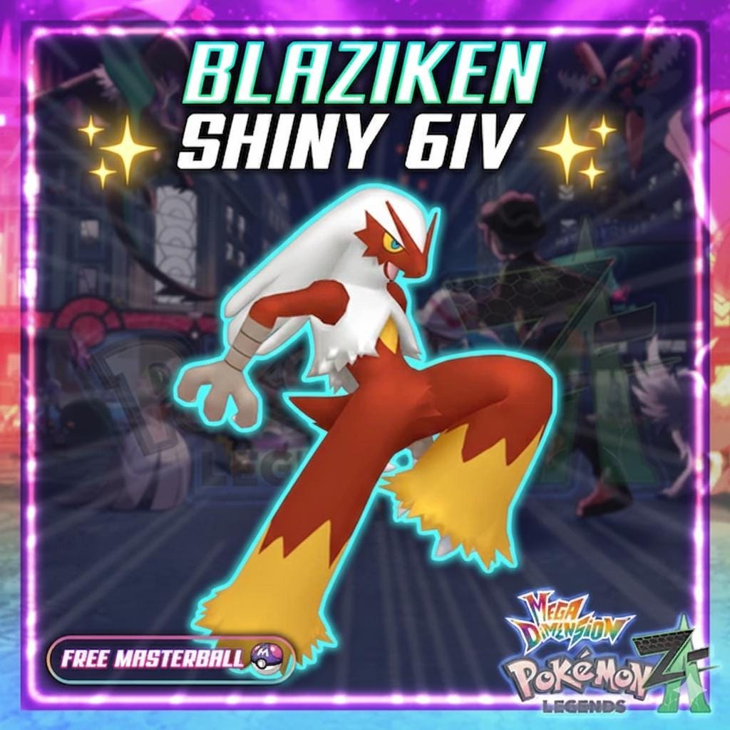 Shiny Blaziken Pokemon Legends ZA Mega Dimension DLC 6IV Competitive Battle Ready Pokémon card photo