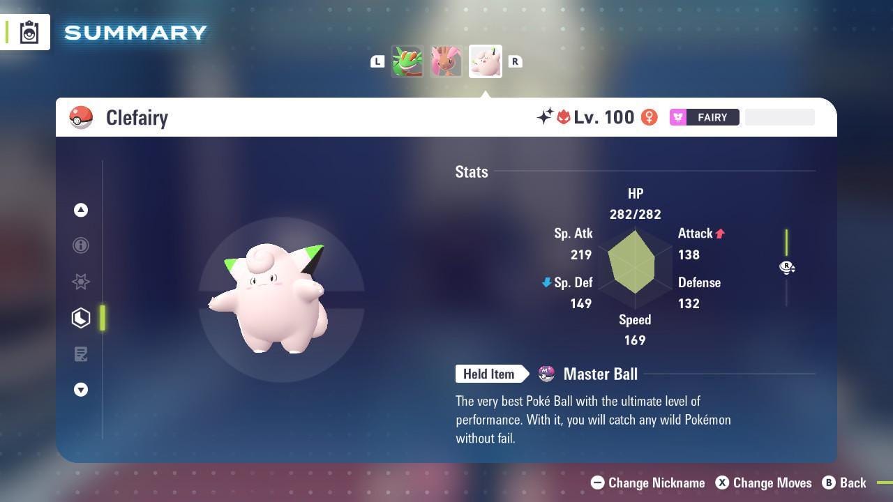 Foto de la carta Pokémon Shiny Alpha Clefairy Pokémon Legends ZA 6IV Listo para la batalla competitiva