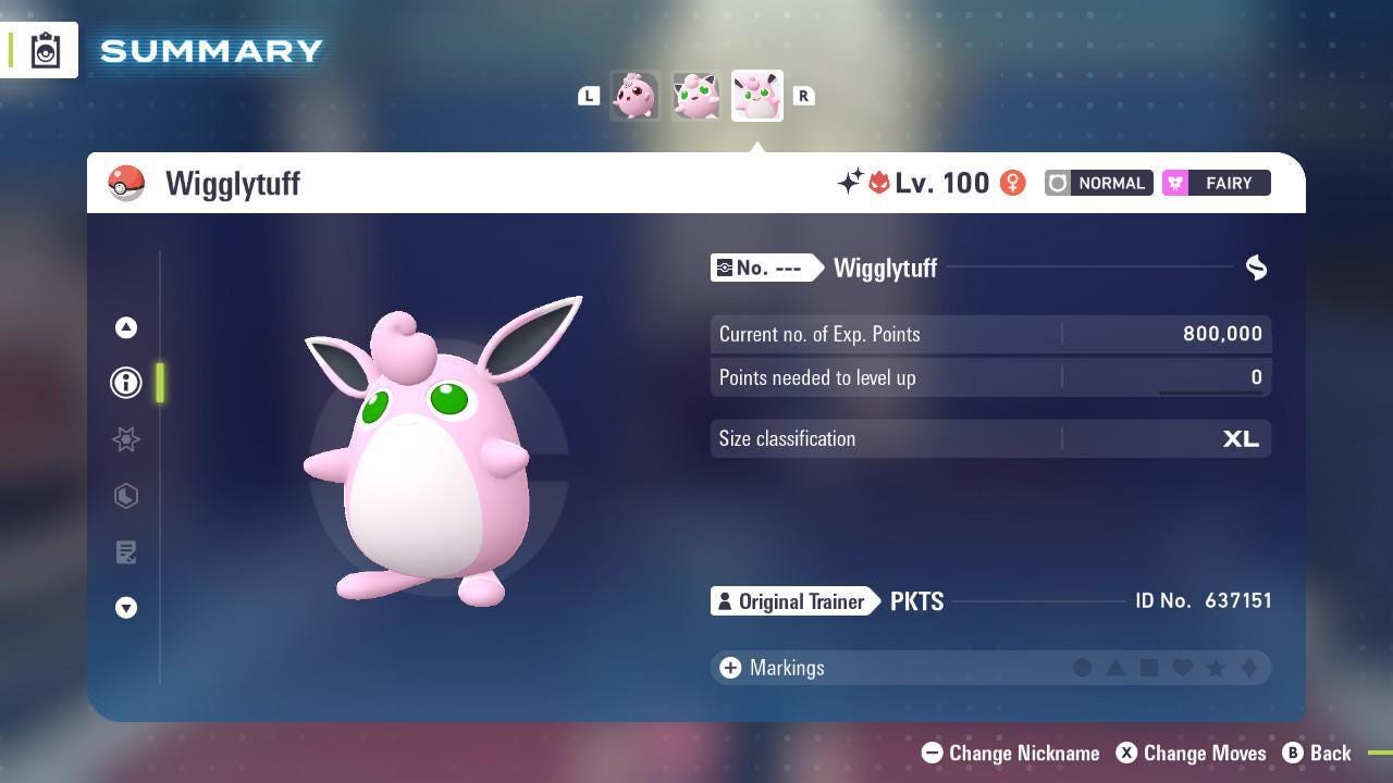 Foto de la carta Pokémon Shiny Alpha Wigglytuff Pokémon Legends ZA Mega Dimension DLC 6IV Listo para la Batalla Competitiva 2