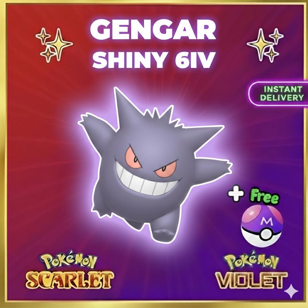 Shiny GENGAR Pokémon Scarlet Violet 6IV Competitive Battle Ready – Scarlet & Violet Pokémon card photo