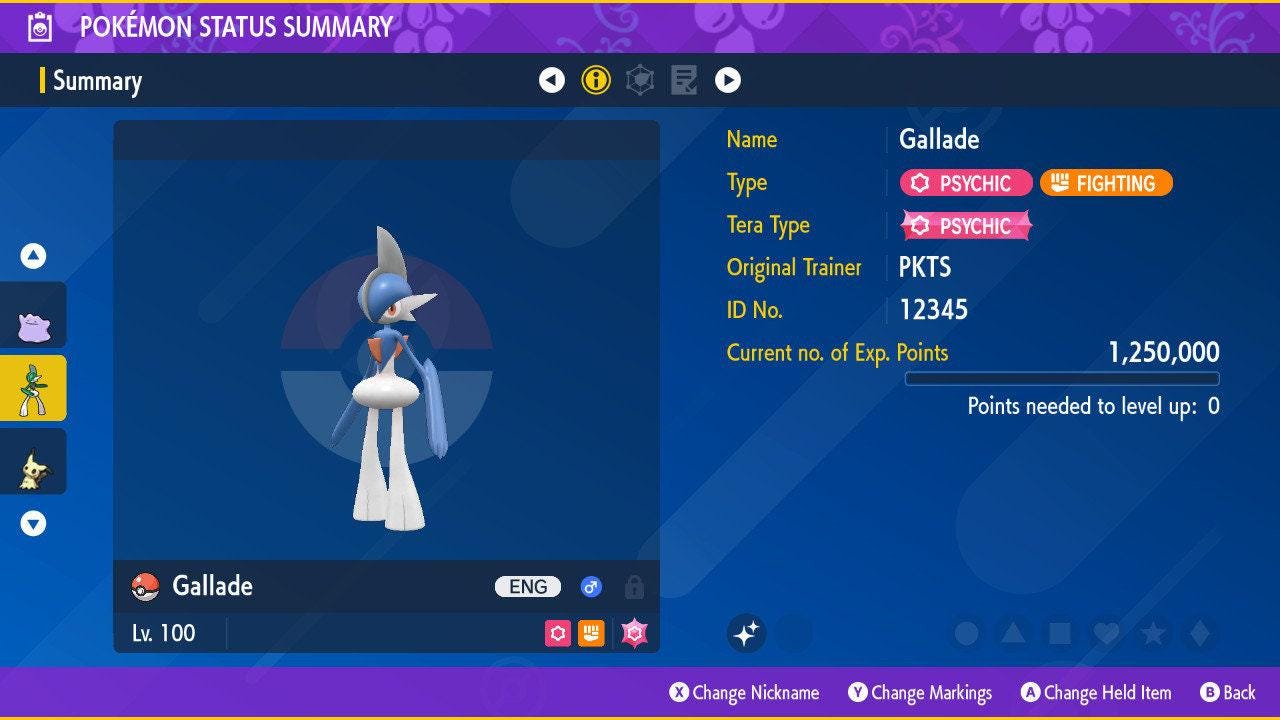 Foto de la carta Pokémon GALLADE Shiny Pokémon Escarlata Violeta 6IV Competitivo Listo para la Batalla