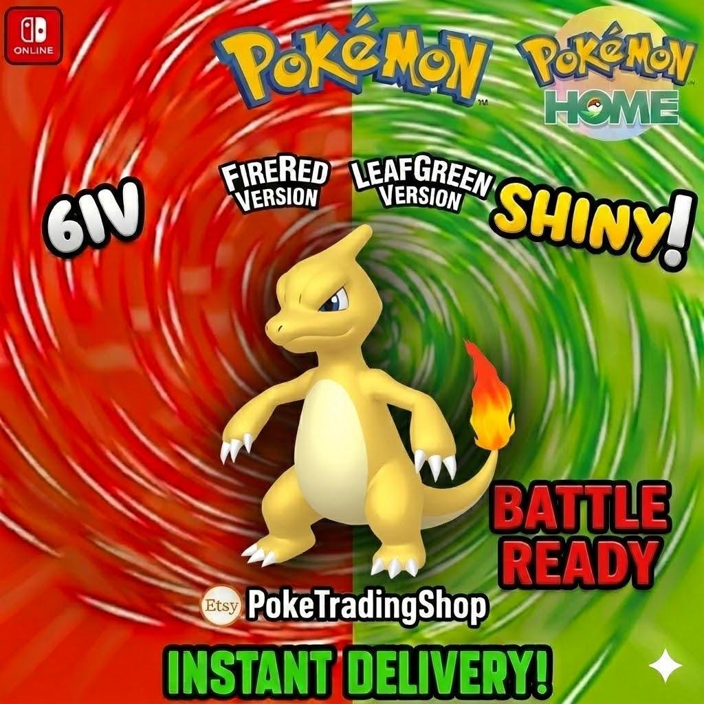 Foto de la carta Pokémon SHINY CHARMELEON Pokémon Rojo Fuego Verde Hoja 6IV Competitivo Listo para la Batalla