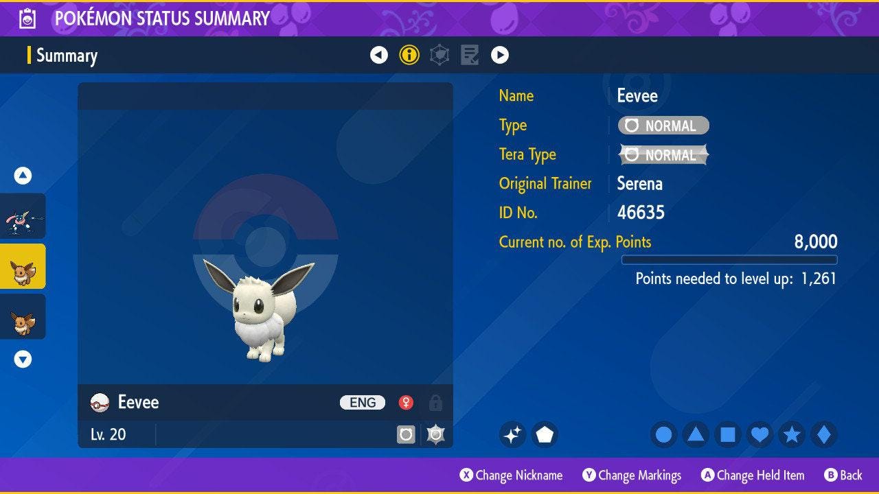Foto de la carta Pokémon Shiny EEVEE Pokémon Escarlata Púrpura 6IV Listo para la Batalla Competitiva 2