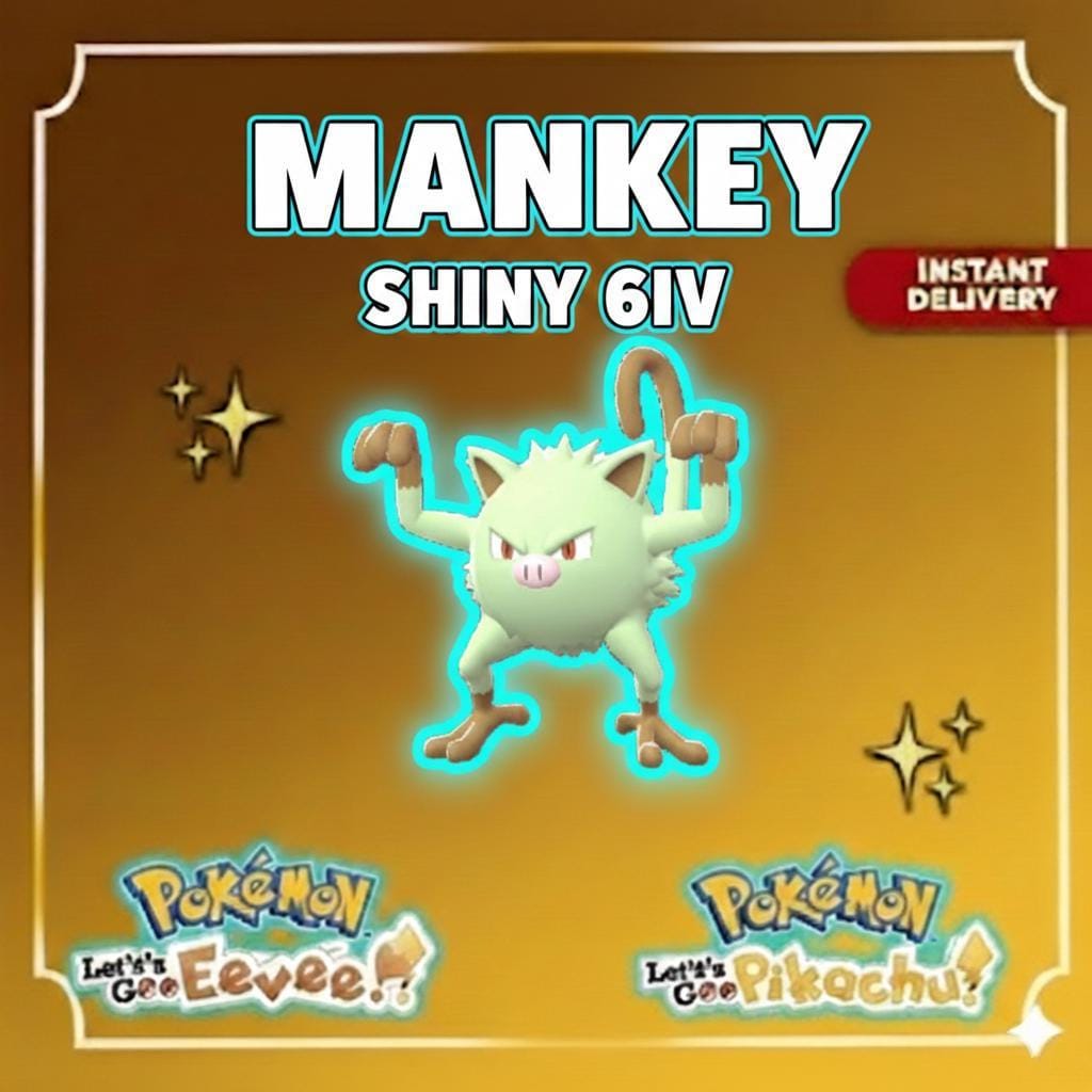 Shiny MANKEY Pokémon Lets Go Pikachu Eevee 6IV Competitive Battle Ready – Pokémon Let's Go Pokémon card photo