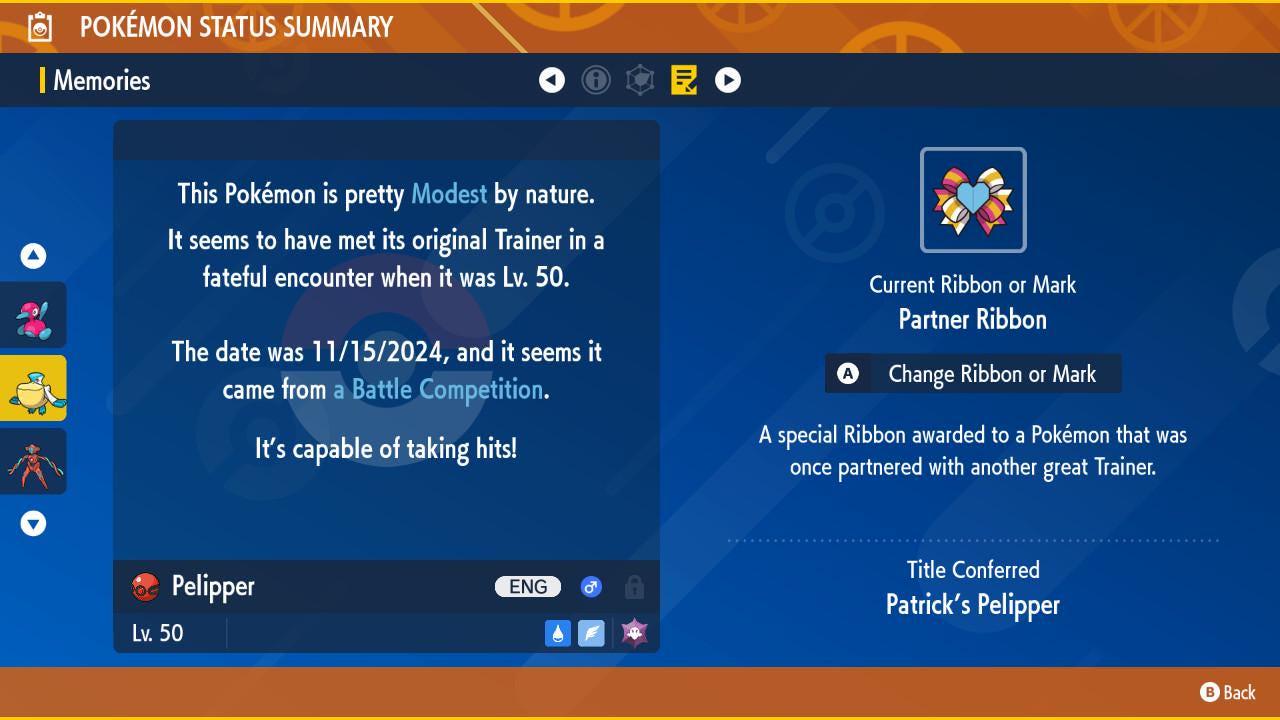 Pokemon Scarlet and Violet Shiny 6IV Event Patrick Connors Pelipper 6IV Competitive Battle Ready Pokémon card photo 3