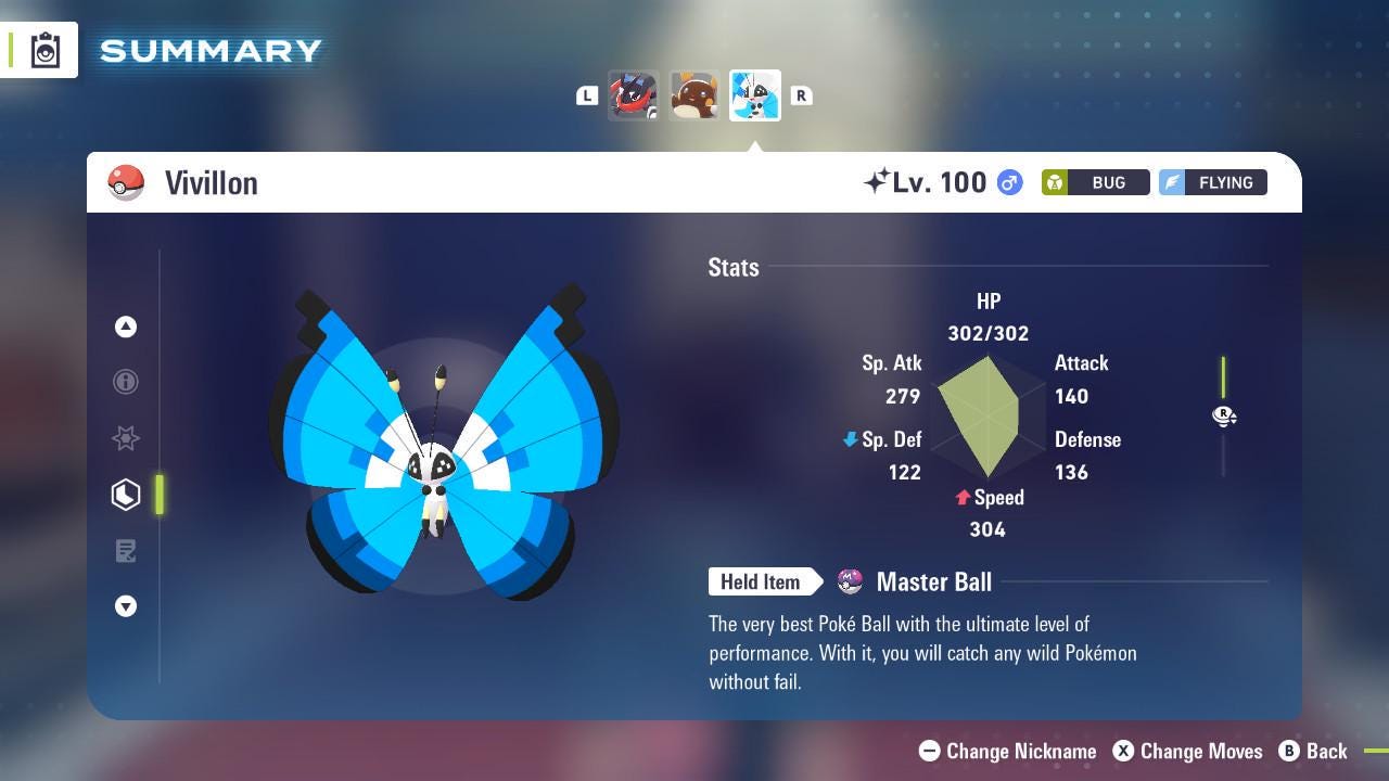 Foto de la carta Pokémon Pokemon Za Shiny 6IV MARINE VIVILLON Pokémon Legends ZA 6IV Listo para el Combate Competitivo