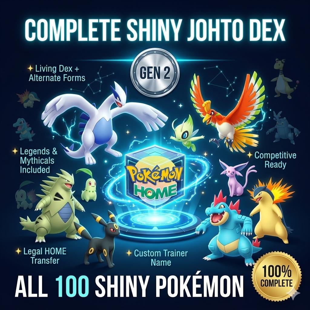 Pokemon HOME 6IV Shiny JOHTO POKEDEX Pokemon Scarlet Violet Pokemon Sword Shield Pokemon Lets Go, Pokemon BdSp, Pokemon Legends Arceus – Complete Pokédex Sets Pokémon card photo
