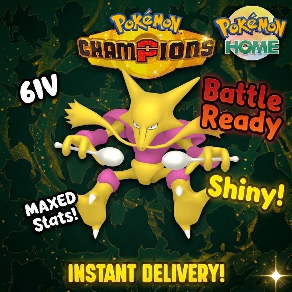 Shiny Alakazam Pokémon Champions 6IV Competitive Battle Ready Pokémon card photo