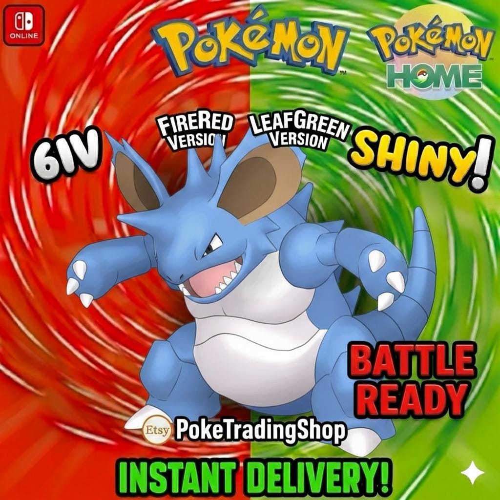 Foto de la carta Pokémon NIDOKING VARIOCROMÁTICO Pokémon Rojo Fuego Verde Hoja 6IV Competitivo Listo para la Batalla
