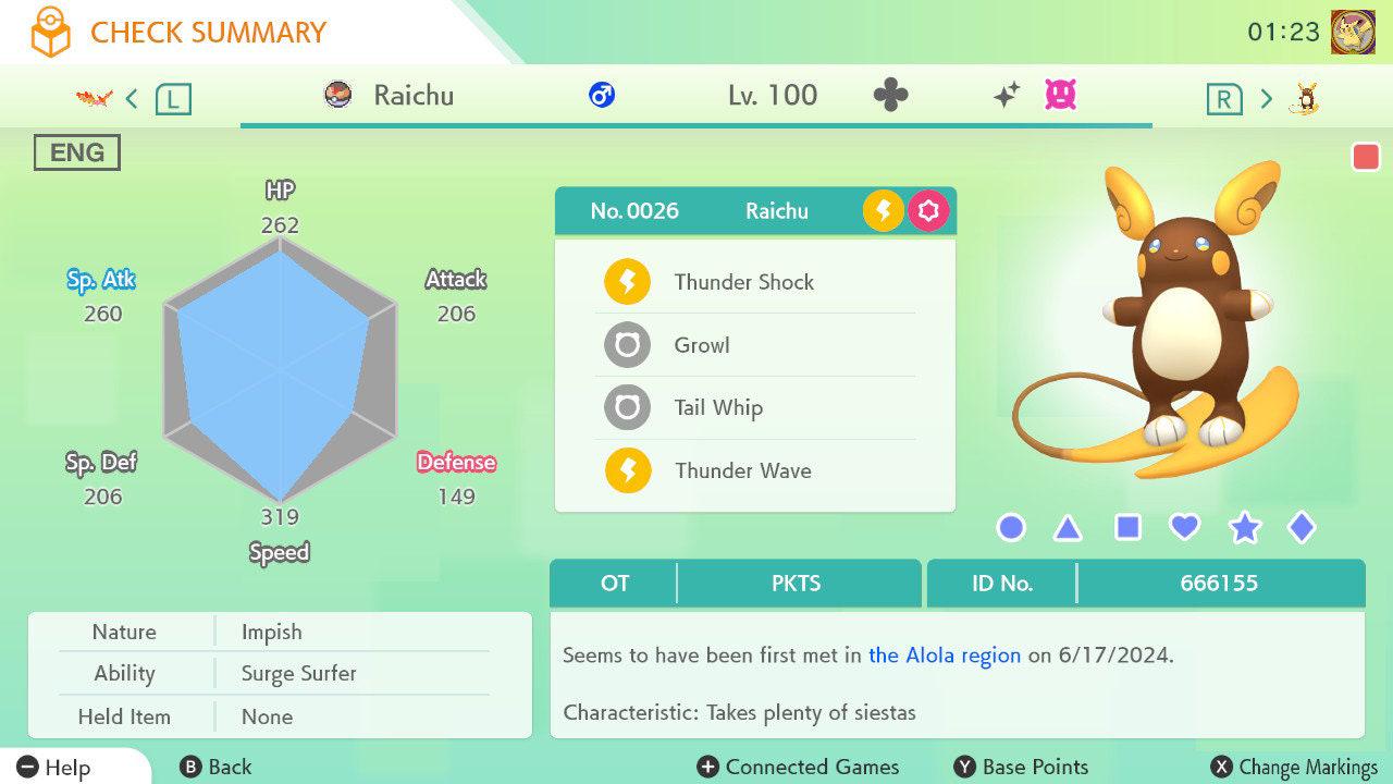 Shiny Alolan RAICHU Pokémon HOME 6IV Competitive Battle Ready – Pokémon HOME Transfers Pokémon card photo