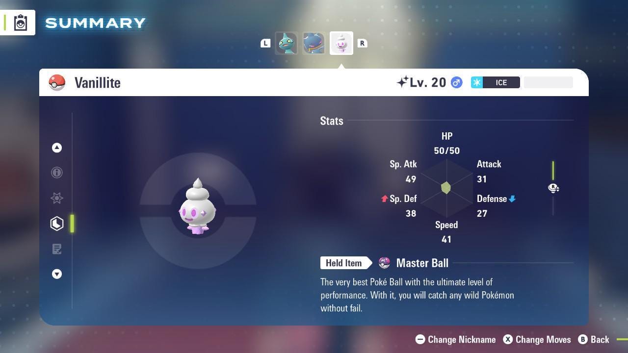Foto de la carta Pokémon Shiny VANILLITE Pokémon Legends ZA 6IV Listo para el Combate Competitivo