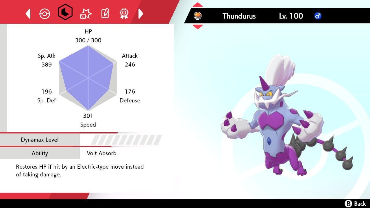 Foto de la carta Pokémon Shiny Forma Tótem THUNDURUS Pokémon Espada y Escudo 6IV Pokémon Listo para la Batalla Competitivo + EVs Shiny Gratis 2