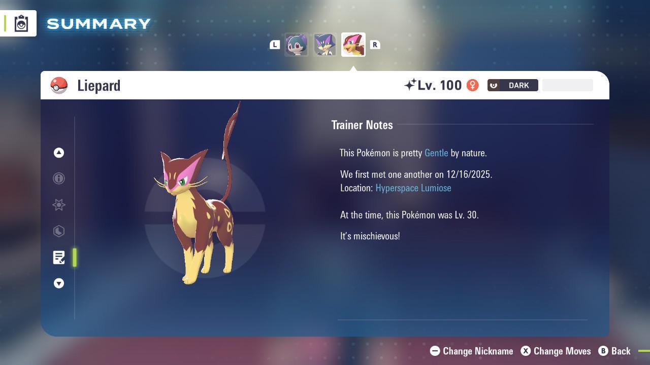 Foto de la carta Pokémon Liepard Shiny Pokémon Leyendas ZA DLC Mega Dimensión 6IV Competitivo Listo para la Batalla 4
