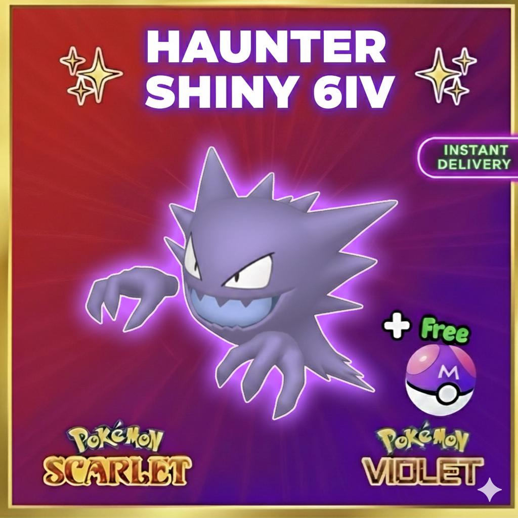 Pokemon Scarlet Violet Shiny 6IV Haunter Battle Ready Ev Trained Custom Ot Sv Trade FAST DELIVERY READY Pokémon card photo