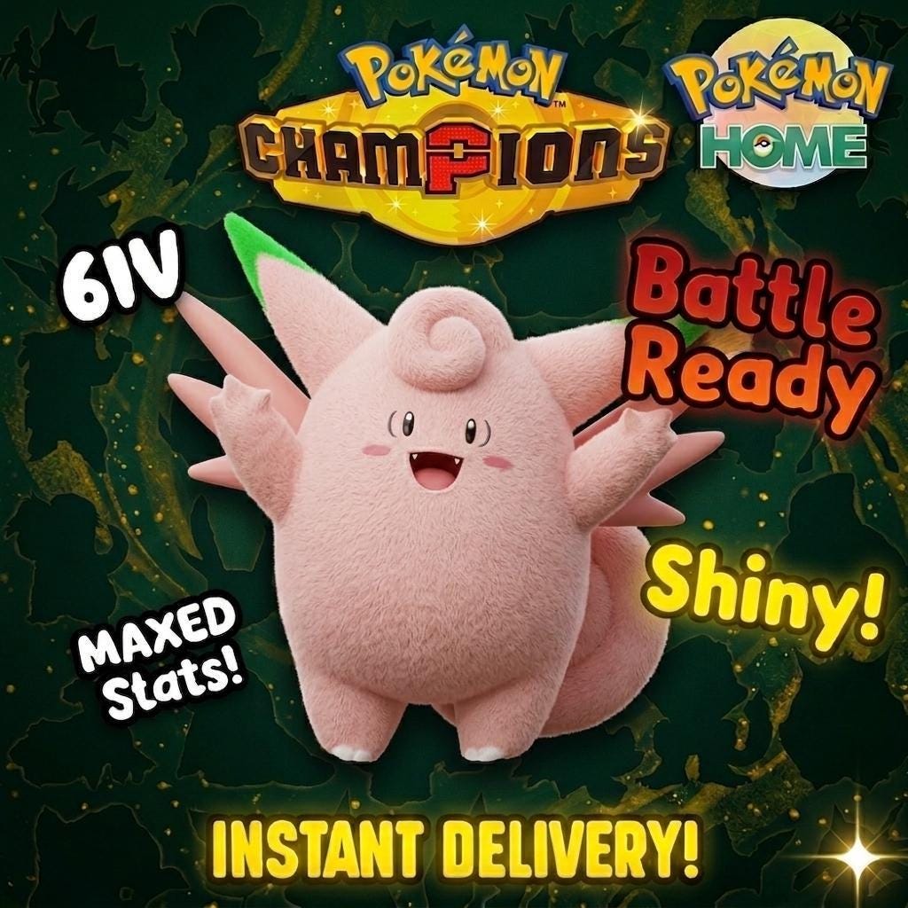 Shiny Clefable Pokémon Champions 6IV Competitive Battle Ready Pokémon card photo