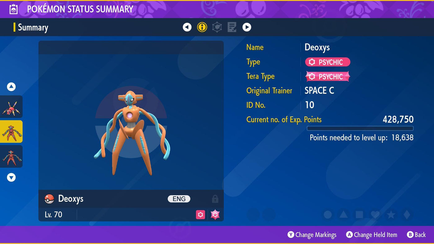 Event DEOXYS SPACE C Lv.70 Original Pokémon Scarlet Violet + HOME Compatible Timid Nature Bonus Gift Included – Exclusive Event Pokémon Pokémon card photo