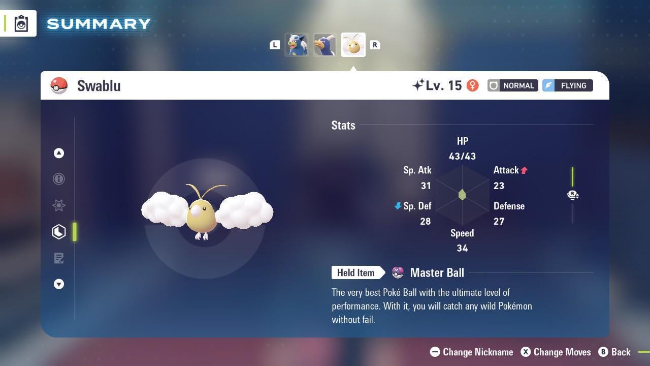 Shiny SWABLU Pokémon Legends ZA 6IV Competitive Battle Ready – Pokémon Legends Z-A Pokémon card photo
