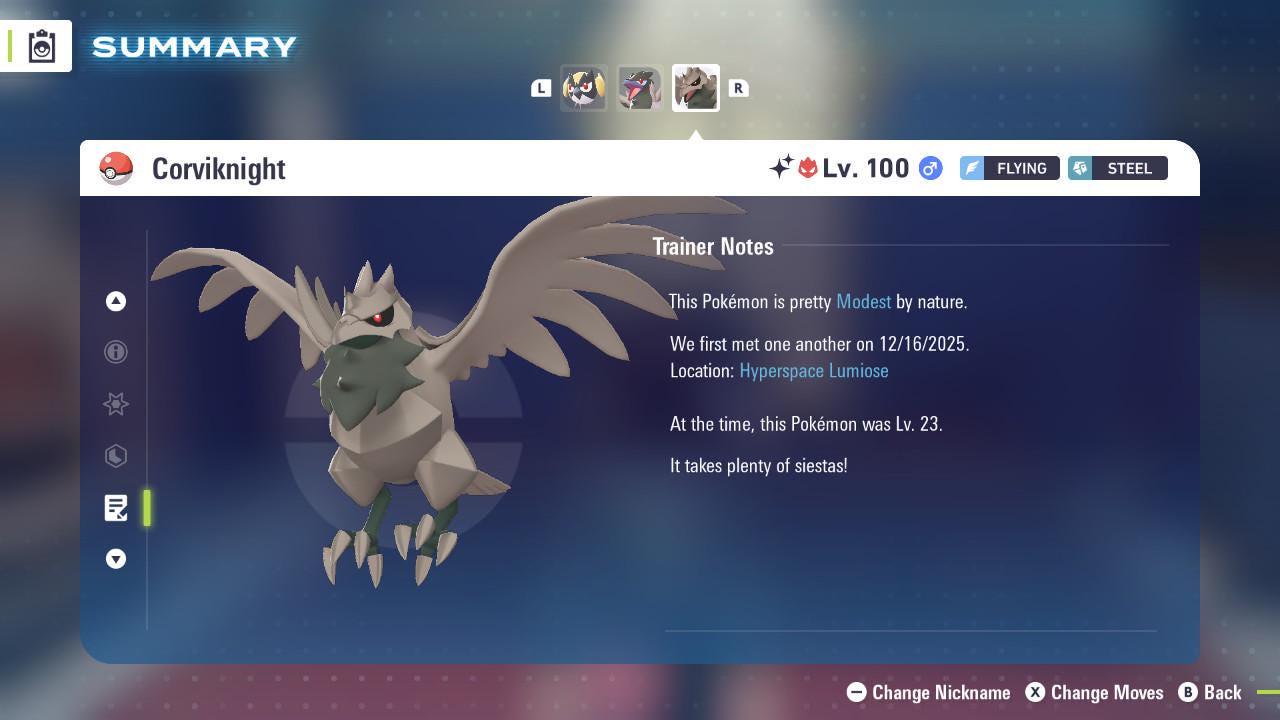 Foto de la carta Pokémon Corviknight Alfa Variocolor Pokémon Legends ZA 6IV Competitivo Listo para la Batalla 4