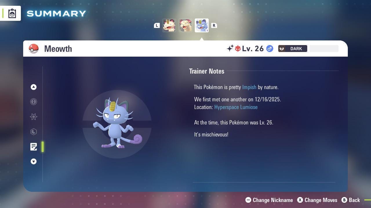 Shiny Alpha Alolan Meowth Pokémon Legends ZA 6IV Competitive Battle Ready Pokémon card photo 4
