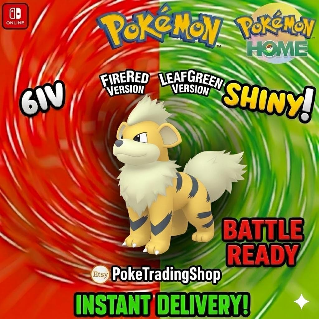 Foto de la carta Pokémon GROWLITHE VARIOCROMÁTICO Pokémon Rojo Fuego Verde Hoja 6IV Competitivo Listo para la Batalla
