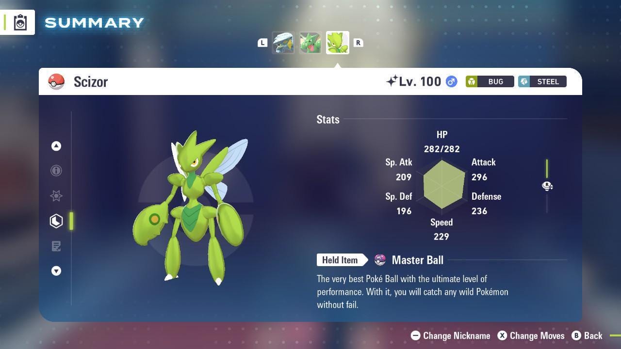 Foto de la carta Pokémon SCIZOR variocolor Pokémon Legends ZA 6IV listo para la batalla competitiva 2