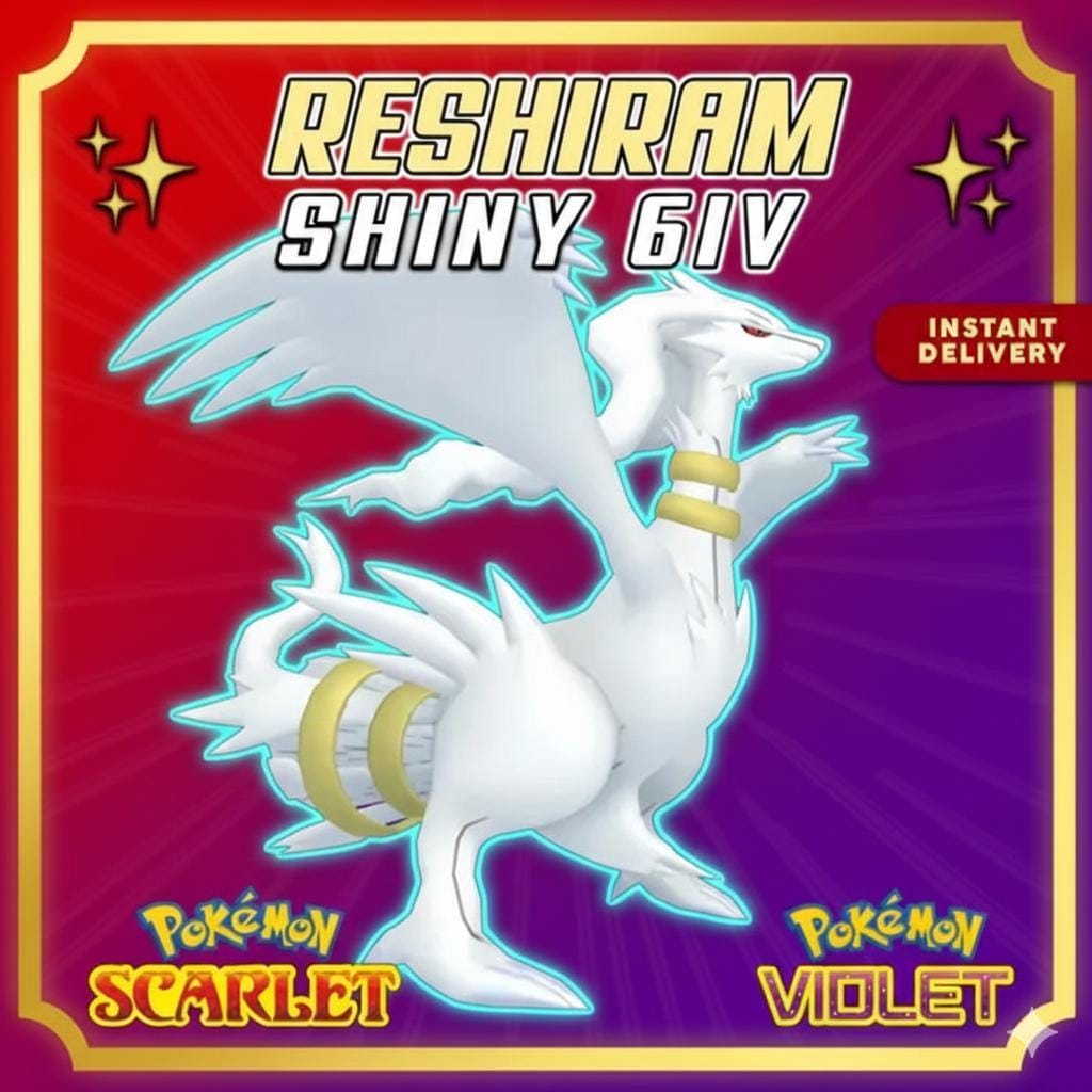 Shiny RESHIRAM Pokémon Scarlet and Violet 6IV Competitive Battle Ready Pokémon card photo