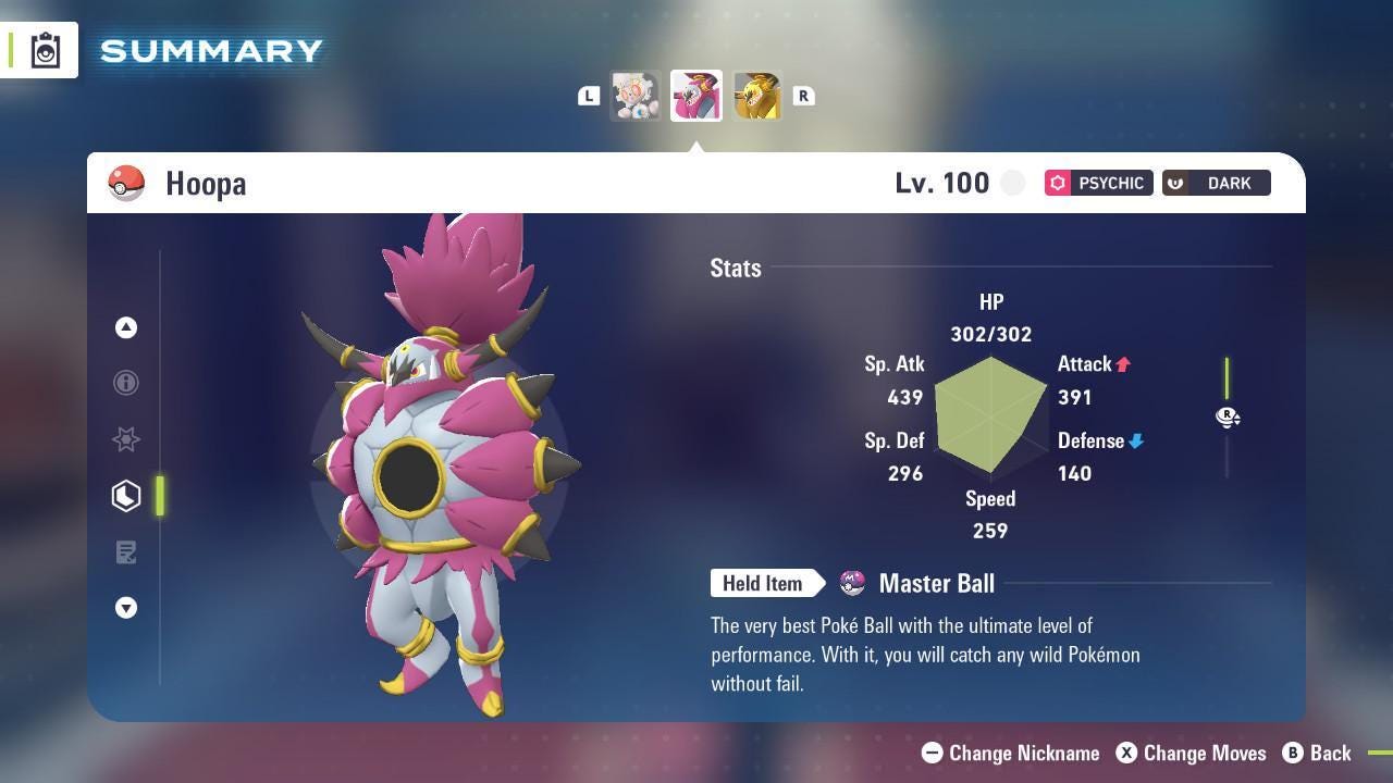 Foto de la carta Pokémon Shiny Hoopa Desatado Pokémon Legends ZA 6IV Listo para el Combate Competitivo 2