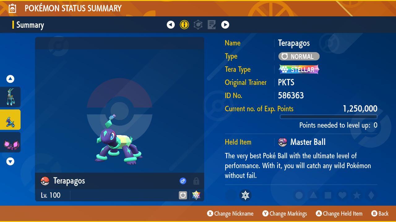 Foto de la carta Pokémon TERAPAGOS No Shiny Pokémon Escarlata Púrpura 6IV Listo para el Combate Competitivo