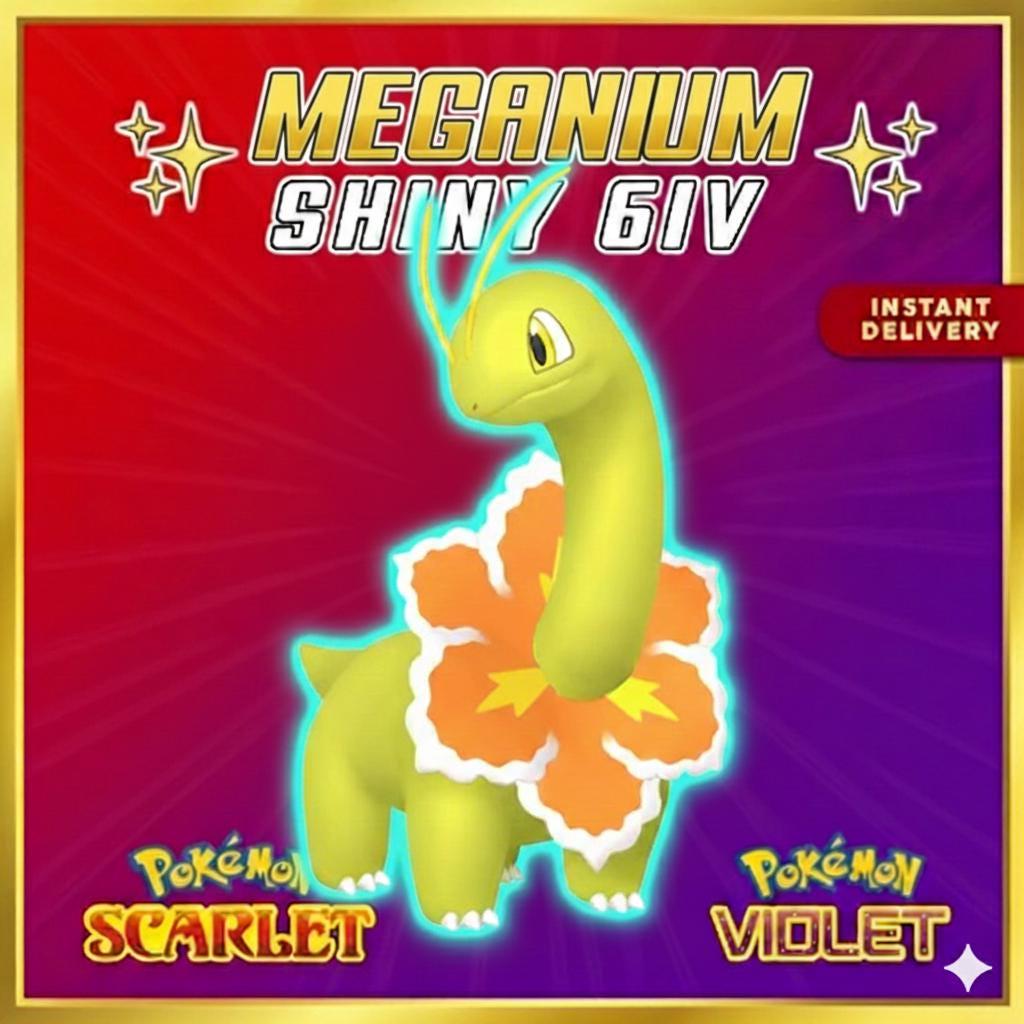 Shiny MEGANIUM Pokémon Scarlet and Violet 6IV Competitive Battle Ready – Scarlet & Violet Pokémon card photo